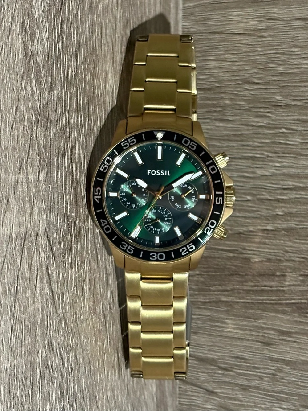 Green Fossil Bannon Chronograph Stainless Steel Men’s Watch With New Battery